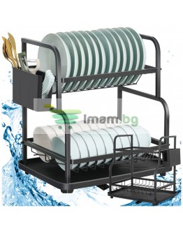 Сушилник за чинии на 2 нива с улей за мивка черен